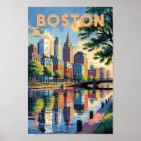 Boston Massachusetts Skyline Viagem Art Vintage