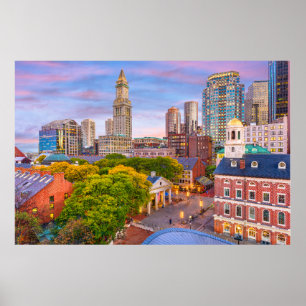 Poster Boston Skyline, Massachusetts, EUA