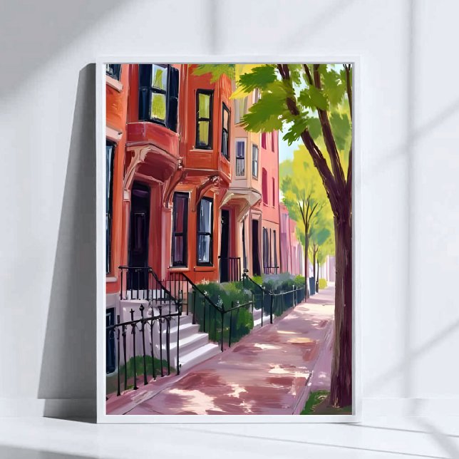 Poster Boston Summer | Massachusetts Brownstone Houses (Criador carregado)