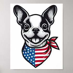 Poster Boston Terrier Bandana da Bandeira Americana Cacho