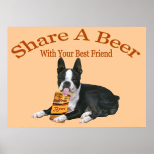 Poster Boston Terrier compartilha uma cerveja