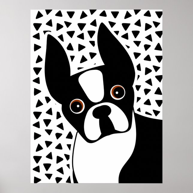 Poster Boston Terrier Cute Black and White (Frente)