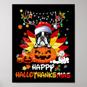 Poster Boston Terrier Dog Halloween E Feliz Natal