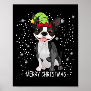 Poster Boston Terrier Dog Tree Christmas Sweet Dog