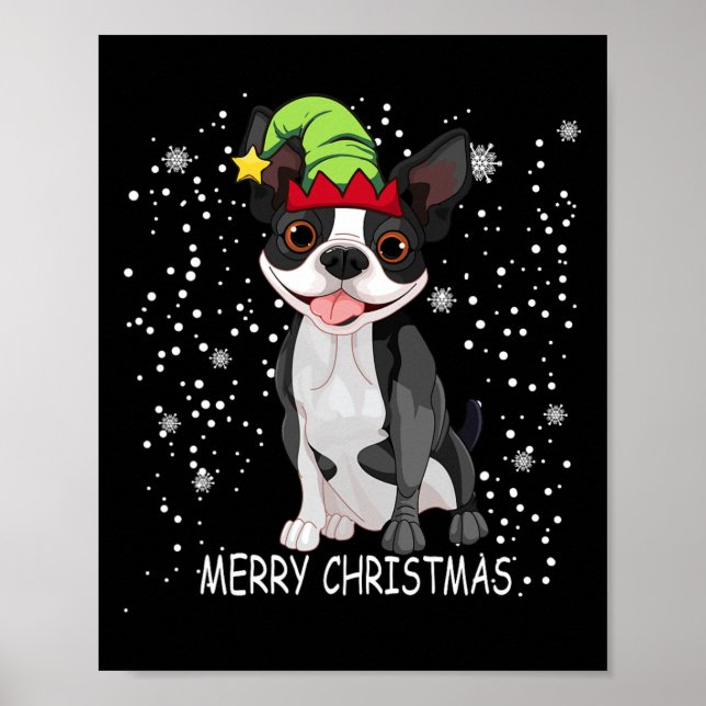 Poster Boston Terrier Dog Tree Christmas Sweet Dog (Frente)