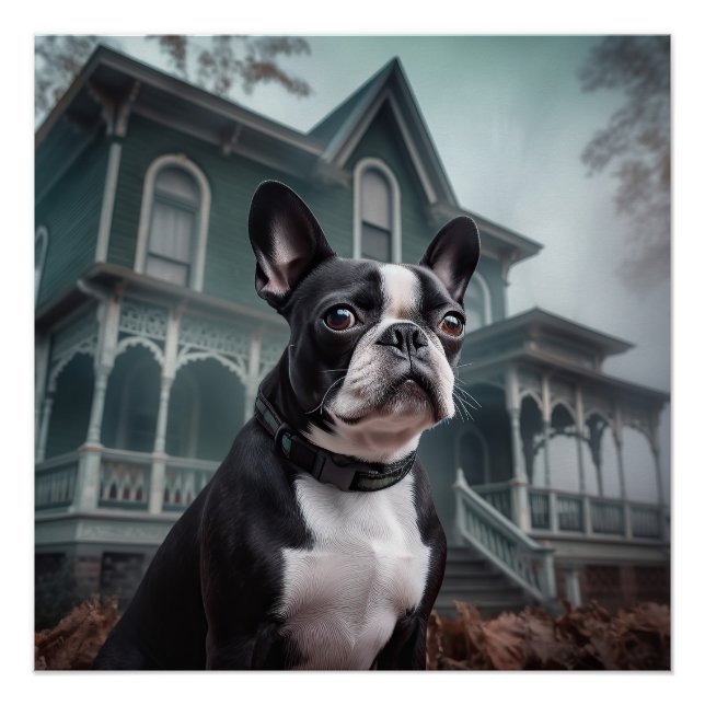 Póster Boston Terrier Halloween Scary (Frente)