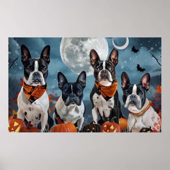 Poster boston terrier Halloween Spooky (Frente)
