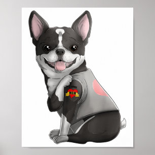 Poster Boston Terrier I Love Mamãe TatuCamiseta de cão Mã