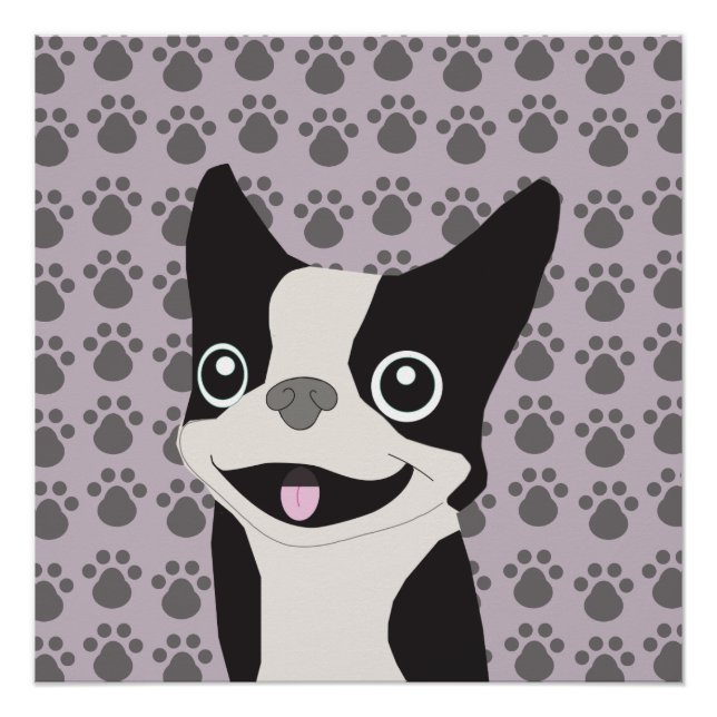 Póster Boston Terrier, Lavanda Roxa (Frente)