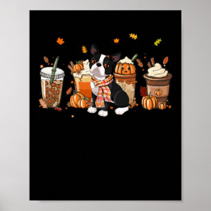 Poster Boston Terrier Pumpkin Spice Latte Cão de outono F