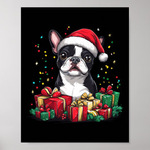 Poster Boston Terrier Santa Hat Engraçado Natal Bostie Do