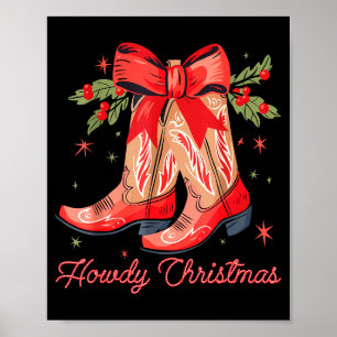 Poster Bota de Cowgirl de Natal com Laço Coquete Western 