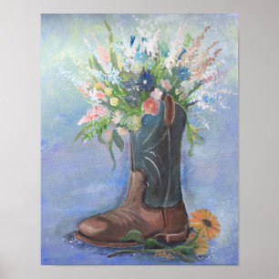 Poster Bota de vaqueiro e buquê do Wildflower
