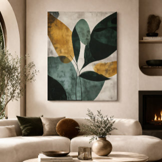 Poster Botânica Abstrata Verde Mostarda Texturizada Minim