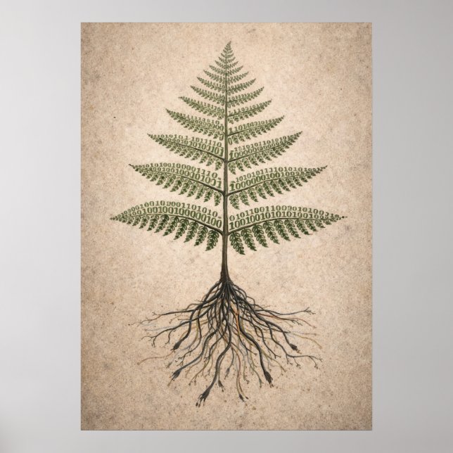 Poster Botânica Binária - Arte Abstrata de Codificação e  (Frente)