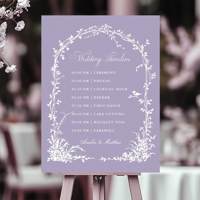 Poster Botanical Arch Garden Lavender Wedding Timeline (Criador carregado)