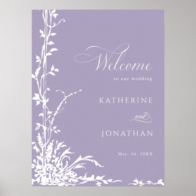 Poster Botanical Arch Garden Lavender Wedding Welcome  (Frente)