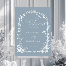 Poster Botanical Arch Garden Wedding Dusty Blue Welcome 