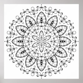 Poster Botanical Burst Mandala with Petal Ring Design