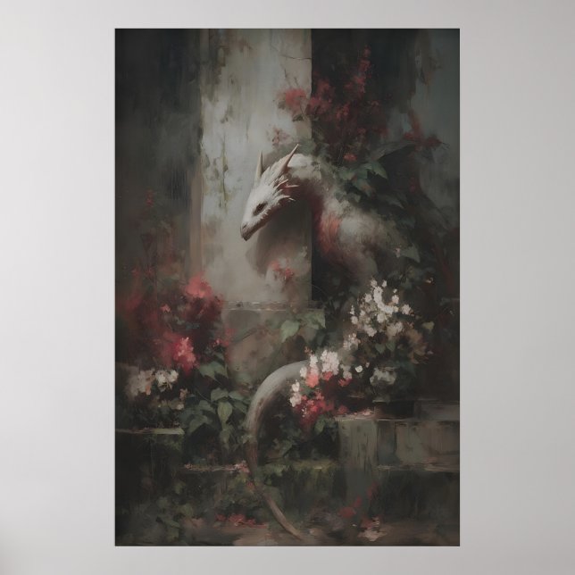 Poster Botanical Fantasy Dragon Art, Gothic Creature (Frente)