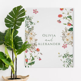 Póster Botanical Wedding Poster with Soft Floral Frame