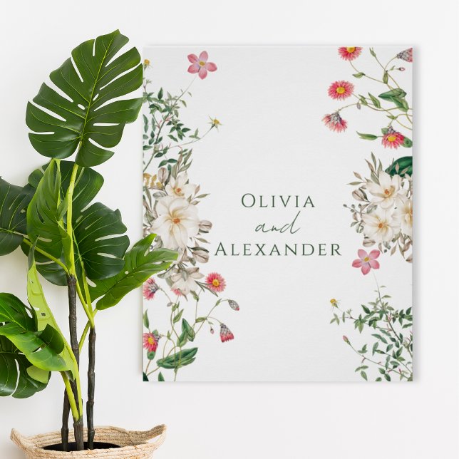 Póster Botanical Wedding Poster with Soft Floral Frame (Criador carregado)