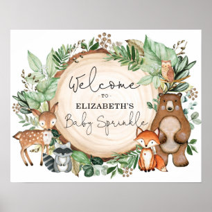 Poster Botanical Woodland Animals Baby Sprinkle Welcome