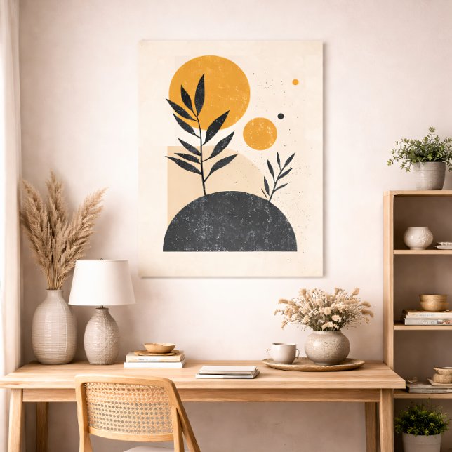 Poster Botânico Abstrato Sol Geométrico Mínimo Amarelo (Criador carregado)