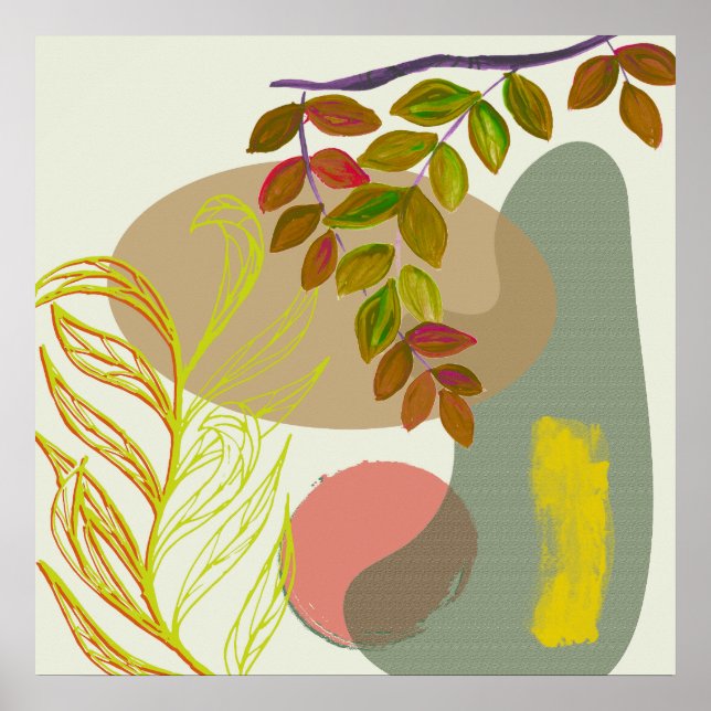 Poster Botânico Boho Amarelo Verde (Frente)