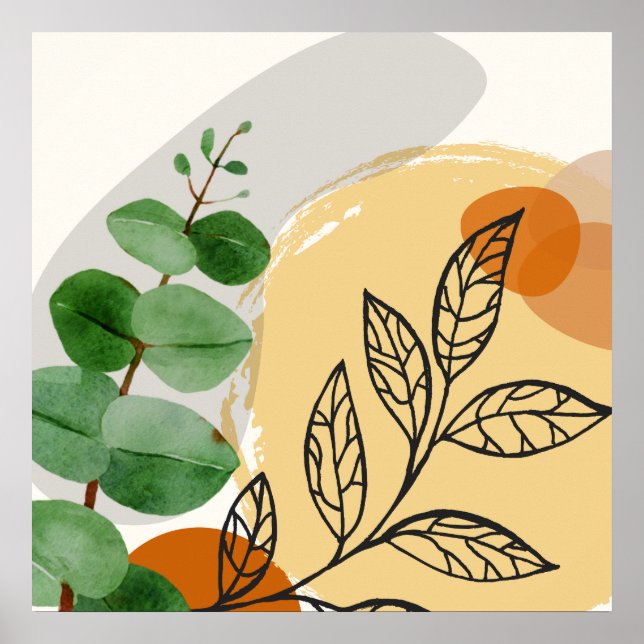Poster Botânico Boho Verde Laranja (Frente)