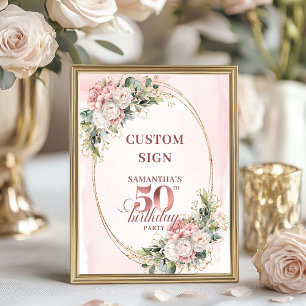 Poster Botânico Cor-de-rosa Mínimo Editável de 50 Anos de