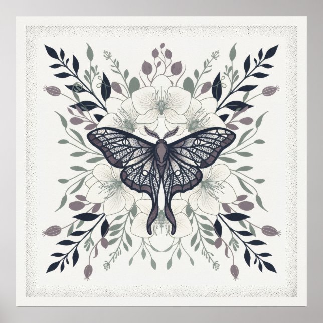Poster Botânico Floral de Mariposa de Cauda Longa  (Frente)