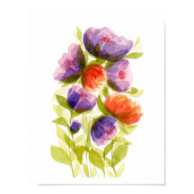 Botânicos de Aquarela Coral Roxo 