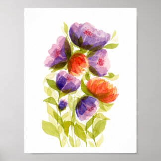 Poster Botânicos de Aquarela Coral Roxo 