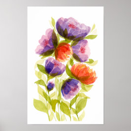 Poster Botânicos de Aquarela Coral Roxo