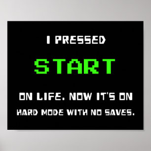 Poster Botão START Retro 8 Bit Pixel Art Gamer Jogos