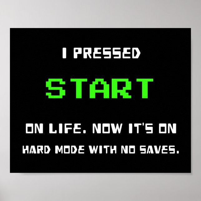 Poster Botão START Retro 8 Bit Pixel Art Gamer Jogos (Frente)