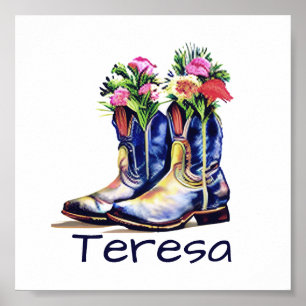 Poster Botas cowgirl florais personalizadas 