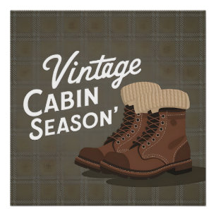 Póster Botas da Temporada da Cabana Vintage Plaid Arte Re