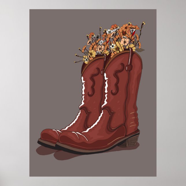 Poster Botas de Cowboy Com Flores Silvestres (Frente)