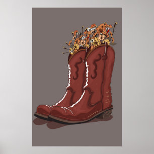 Poster Botas de Cowboy Com Flores Silvestres