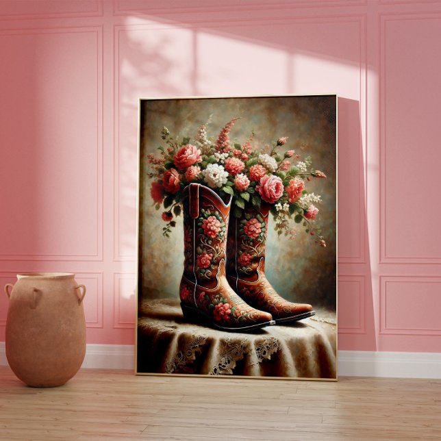 Poster Botas de Cowboy Florais Arte Ocidental Vintage em  (Criador carregado)
