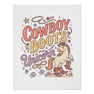 Póster Botas de Cowboy Unicórnio Caprichoso Zazzle Desi