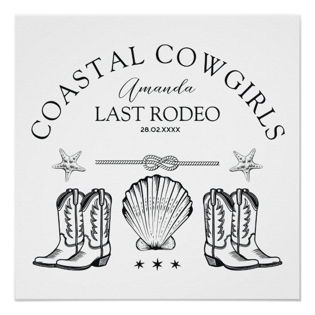 Póster Botas de Cowgirl Costeira Festa de Solteira Wester (Frente)