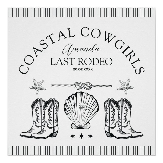 Póster Botas de Cowgirl Costeira Festa de Solteira Wester (Frente)