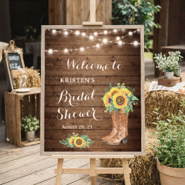 Poster Botas de menina girassóis rústicos luzes chá de pa