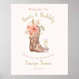 Poster Botas e Espumante Sinal de Chá de Bebê Country de