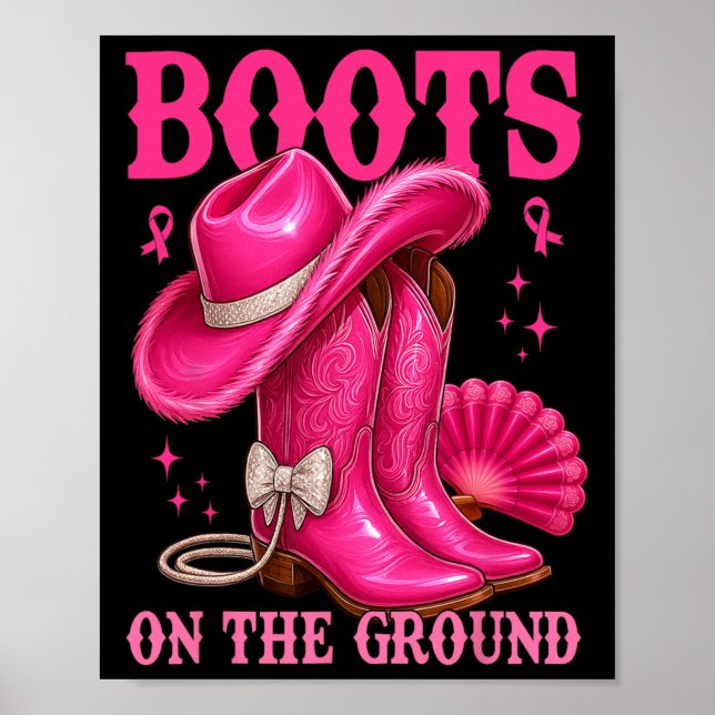 Poster Botas No Chão De Cancer De Mama Rosa-Rosa (Frente)