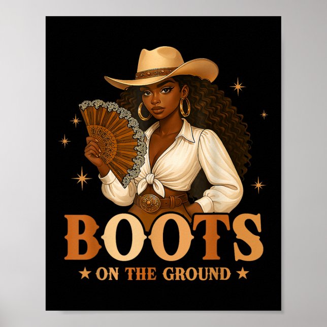 Poster Botas No Chão Juneteenth Vaqueira Negra Preta (Frente)