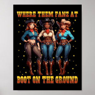 Poster Botas No Ground Black Cowgirl Western Onde